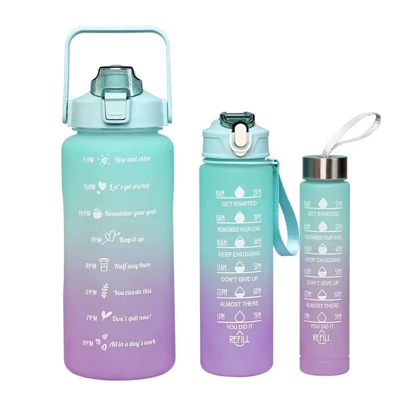 2L 0.9L 0.3L Plastic Water Bottles Pack in 1 Set Sports Motivational Water Bottle with Time Marker 3D Stickers – Water Bottle and Sports Bottle price