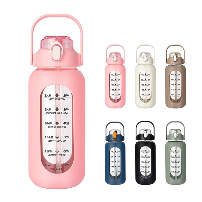 2L Half Gallon Sports Drinking Motivational Water Bottle with Time Marker and Straw – 2L Half Gallon Water Bottle and High Appearance Water Bottle price