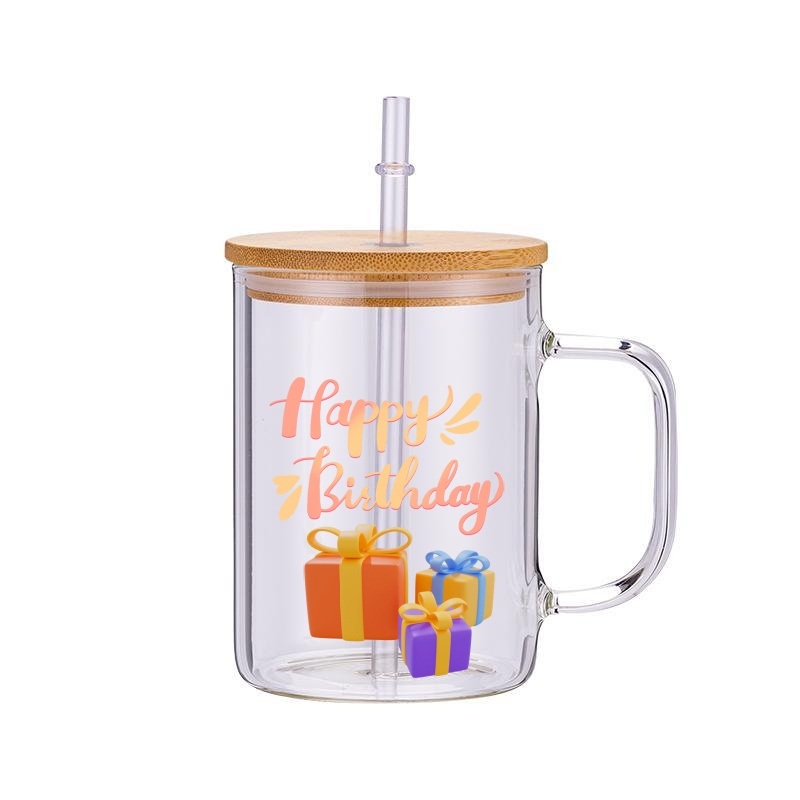 Blank Clear Glass Camping Cup with Handle 11 Oz 17 Oz Crystal High Borosilicate Glass Can Be Customized Gift Mug with Bamboo Lid – Coffee Mug and Clear Glass Mug price