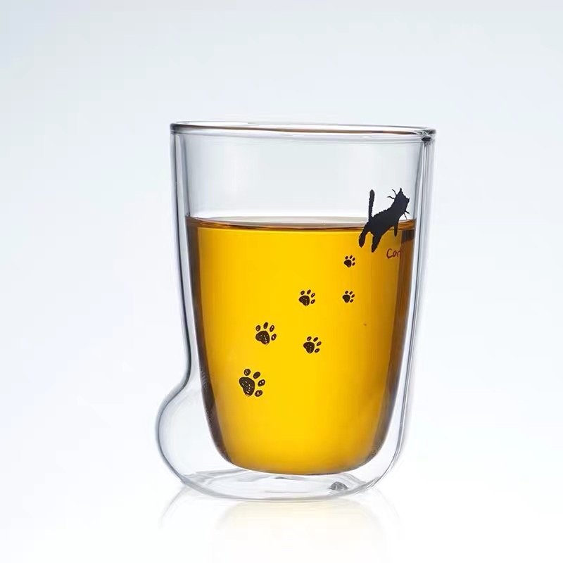 Cat Paw Glass Cup Juice Milk Cups Coffee Mug Double Wall Glass Tumbler – Glass Cup and Double Wall Cup price