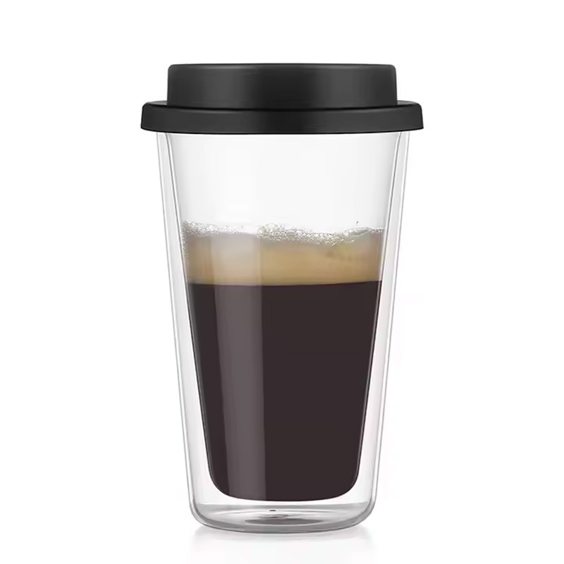 Custom Logo Drinking Glasses Reusable Glassware Insulated Double Walled Coffee Glass Cup Mug with Food Grade Silicone Lid Glass Mug – Glass Mug and Silicone Lid Glass Mug price