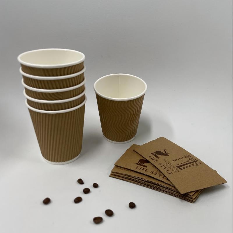 Customizable 12oz Glass Party Cups with Lid for Tea and Coffee – Eco-Friendly, Recycled Kraft Paper Sleeve – Biodegradable Ripple Paper Cups and Custom Logo Printed Paper Cup price