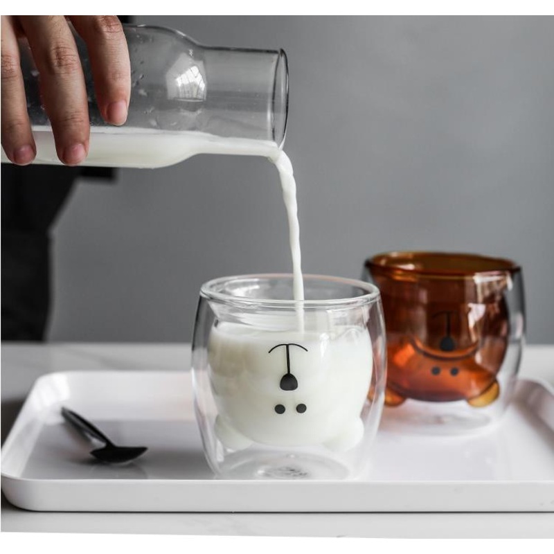 Cute Bear Mugs Insulated Double Wall Glass Bear Cups Animal Tea Milk Juice Chocolate Cappuccino Cups Home Glass Bear Cups Glass Mugs for Valentines Day – Cartoon Cups and Animal Cups price