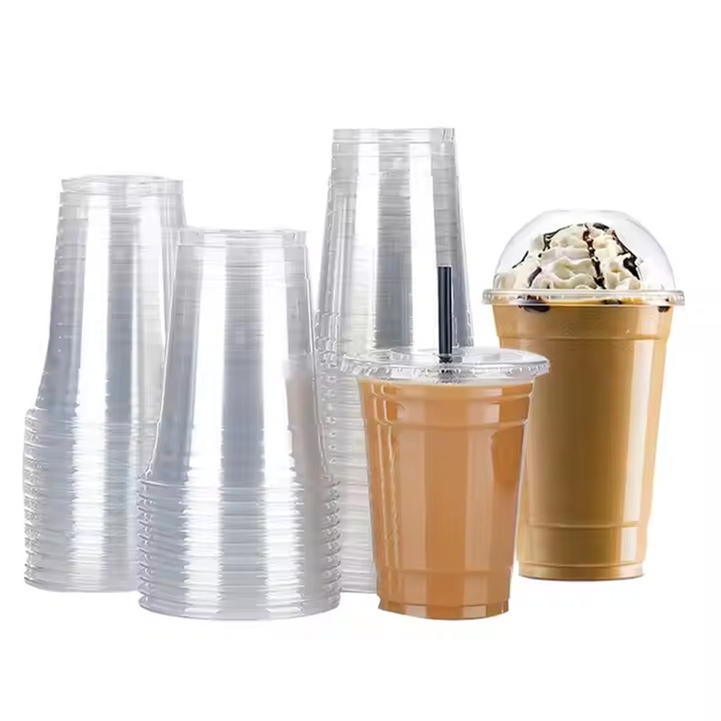 Disposable Transparent Cold Drinks Bubble Tea Coffee Pet Plastic Cup with Lid – Plastic Cups and Plastic Cups with Lids price