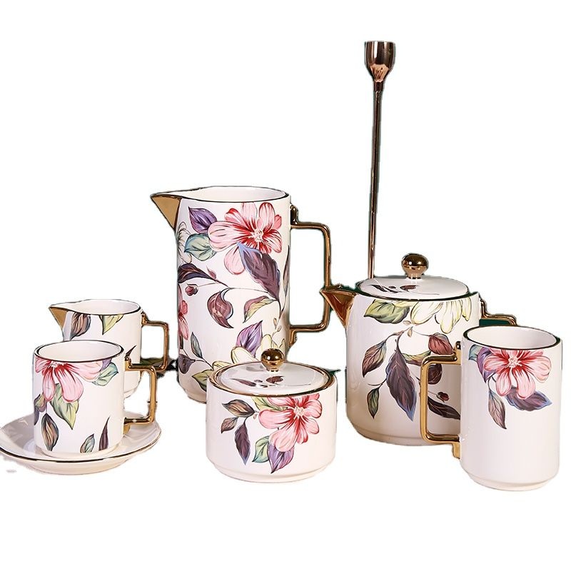 Flower Pattern Decal Tea Coffee Set Porcelain Cup Set – Cup Set and Porcelain Cup Set price