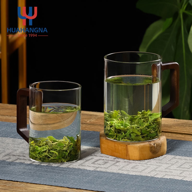 High Borosilicate Glass Gray Clear Smooth Square Coffee Glass Cups with Walnut Square Handle – Glass Cups and Coffee Glass Cups price