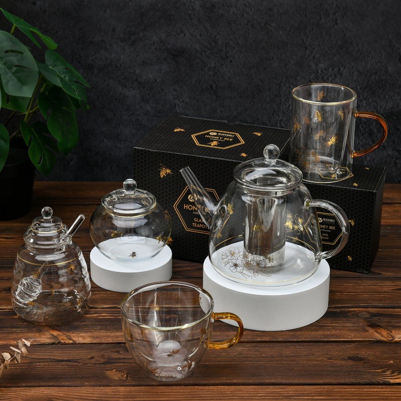 Stylish Honey Bee Glass Mug with Built-in Tea Filter – Mug and Coffee Mug price