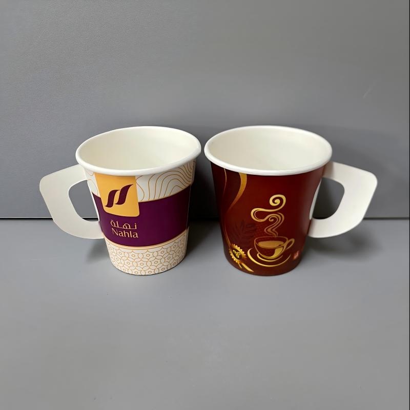 Takeaway Customized Brand Paper Handle Cup with Lid – Paper Handle Cup with Lid and Customized Paper Cup with Handle price