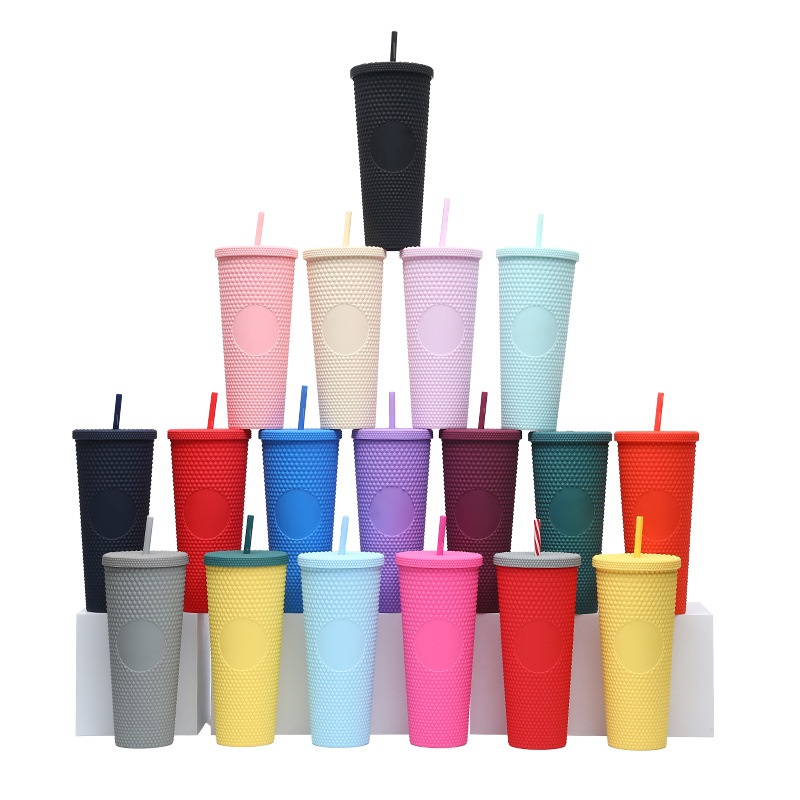 24oz Double Wall Plastic Tumbler Multi Color Durian Pattern Coffee Mugs Drinkware Water Drinking Cup with Straw and Lid – Plastic Tumbler and Coffee Mugs price
