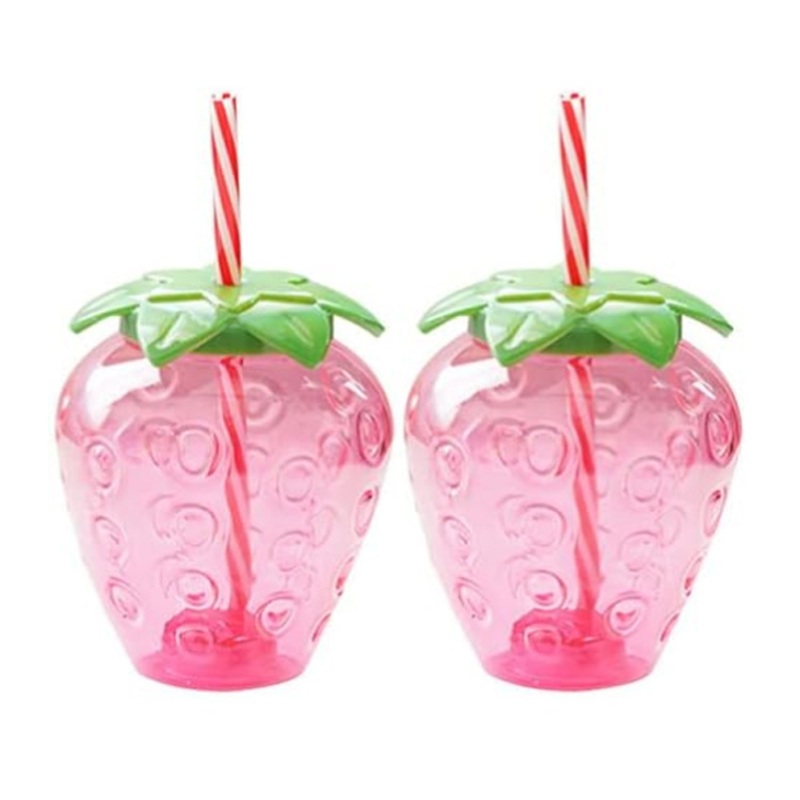 Cute Strawberry Water Bottle Summer Cartoon Milk Tea Straw Plastic Cup with Lid Outdoor Home Lovely Girl Drinkware – Kids Water Cups and Strawberry Water Bottle price