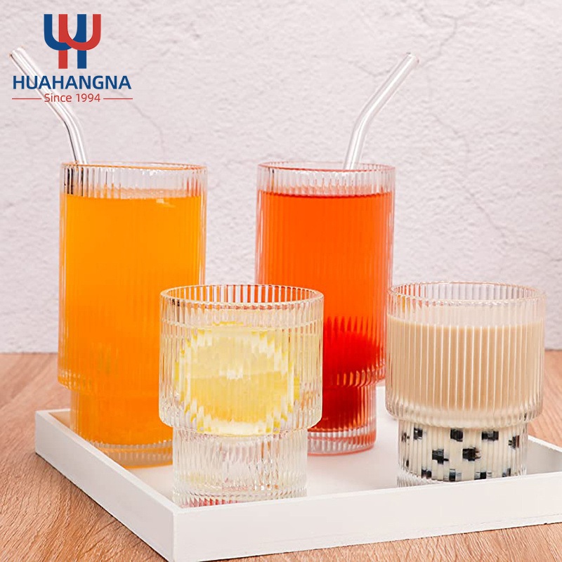 Glass Transparent Embossed Glass Bar Drink Iced Coffee Cup Juice Drink Cup – Drinking Glass and Water Glass price