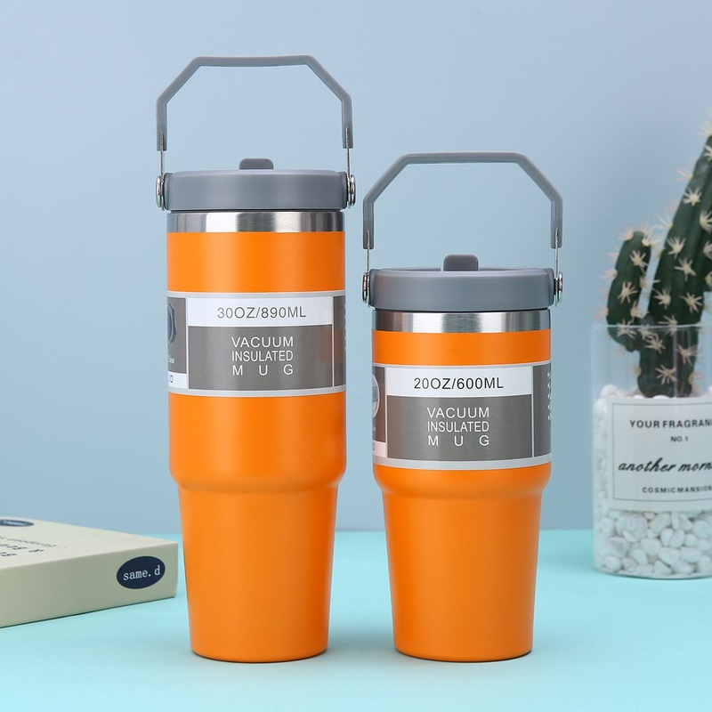 New Fashion 304 Stainless Steel Car Cup Straw Ice Flask Portable Large-Capacity Car Mug Water Bottle with Handle – Water Bottle and Thermos price