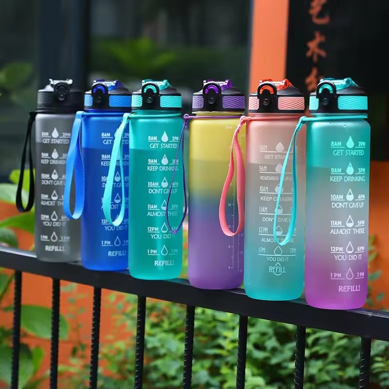 New Product Ideas 2025 1L Bouncing Lid Water Bottle Tumbler Water Cup Portable Graduated Straw Tritan Motivational Water Bottle – Plastic Water Bottle and Water Bottle price