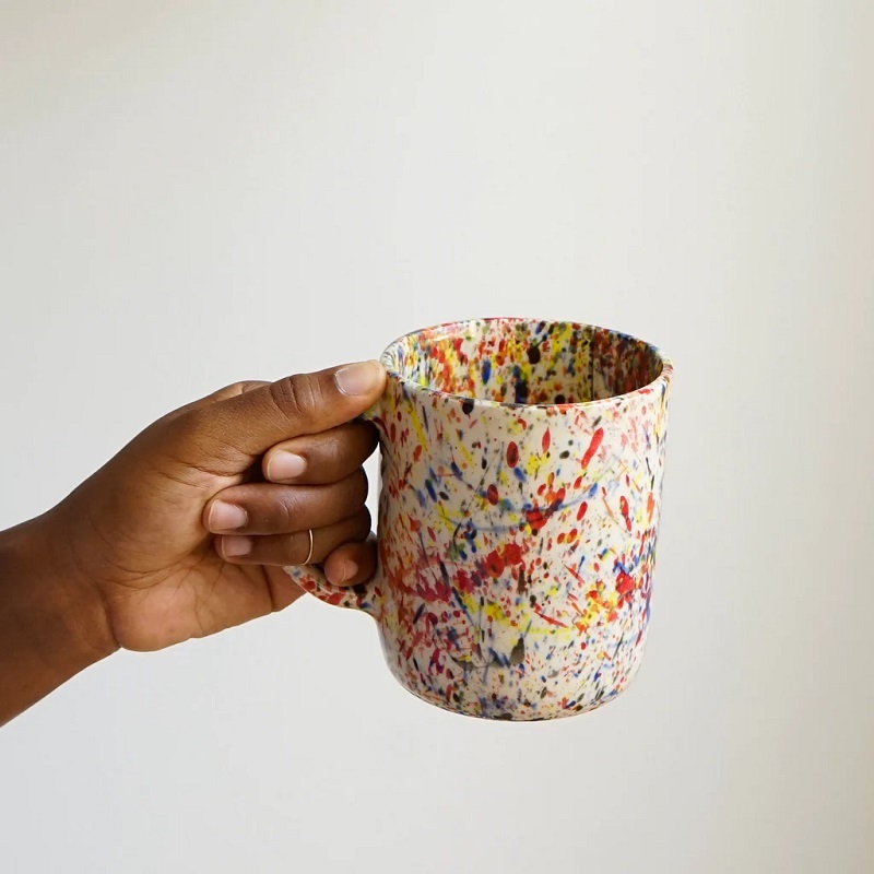Stoneware Artists Mug with Allover Rainbow Splatter Pattern – Rainbow Mug and Artists Mug price