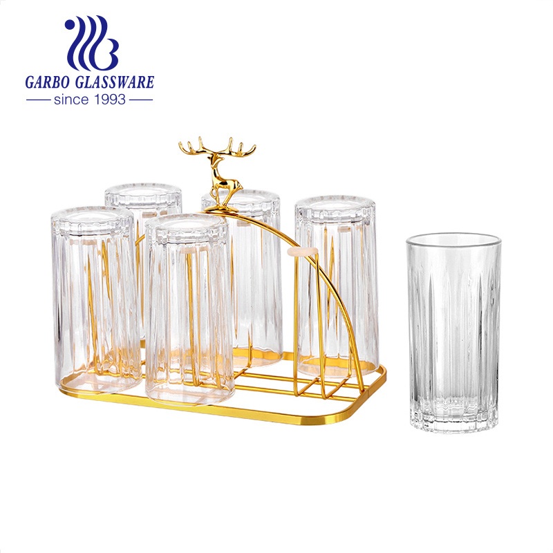 Transparent Glass Cup with Luxury Gold Metal Stand 6PCS Glassware Set – Water Glasses Cup and Glass Milk Cups price