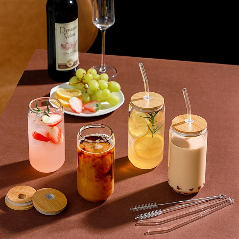 12oz 16oz Clear Frosted Sublimation Tumbler Glass Beer Can Glass Cup with Bamboo Lid and Straw – Glass Cup and Beer Can Glass price