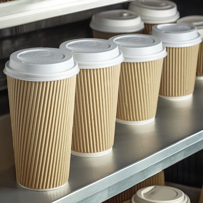 12oz Composatable PLA Corrugated Coffee Wall Paper Glass Cup with Lid – Corrugated Wall Paper Glass and Composatable Corrugated Mug price