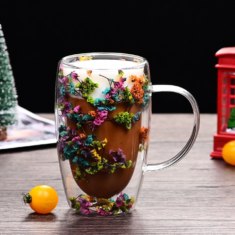 450ml Wholesale Custom Logo ODM/OEM High Borosilicate Double Wall Glass Cup with Dry Flower – Double Wall Glass Cup and Glass Espresso Coffee Cup price