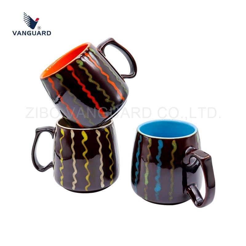 Customized Glossy Surface Reactive Glaze Ceramic Coffee Water Mug with Color Striped Body – Ceramic Water Mug and Reactive Mug price