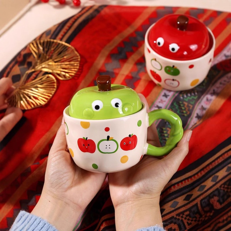 Cute Apple Ceramic Water Cup with Lid and Spoon High Quality Practical Birthday Gift Mug for Girls – Ceramic Mug and Mugs Ceramic price