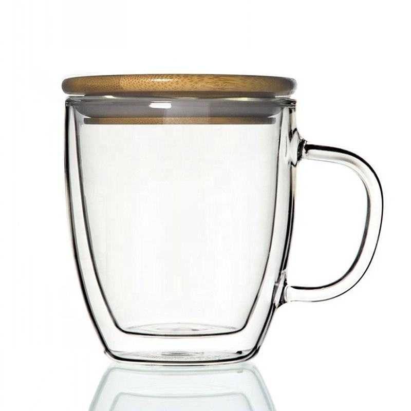 Glass Cup Double Wall Beer Mug with Handle and Bamboo Lid – Glass Cup and Glass Jar price