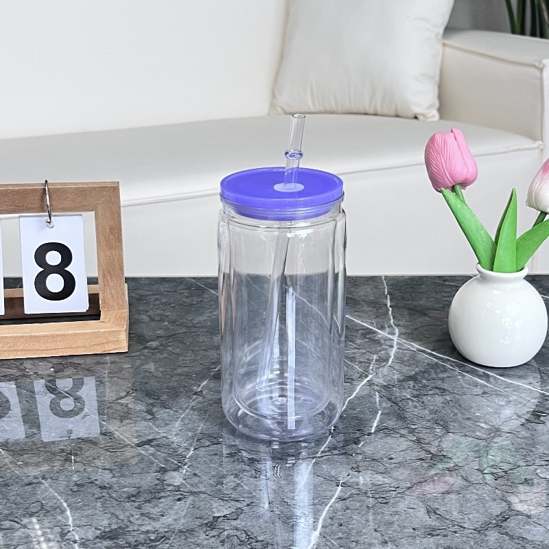 Hot Sale 16oz Sublimation Blank Cups Pre Drilled Plastic Can Snow Globe Tumbler Double Wall Coffee Cup with Clear Lid and Straw – Mason Jars Cola Water Cup and Libby Can Travel Cup price