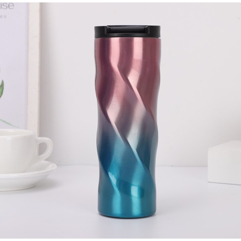 New 304 Stainless Steel Spiral Car Cup Gradient Color Shell Direct Drinking Cup Creative Reusable Vacuum Coffee Cup – Mug and Coffee Tumbler price