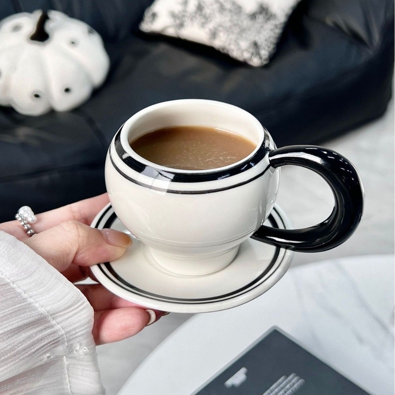 Nordic Style Retro Black Line Coffee Cup Saucer Retro Style Latte Cabe American Cup Afternoon Tea Coffee Shop – Mug and Coffee Mug price