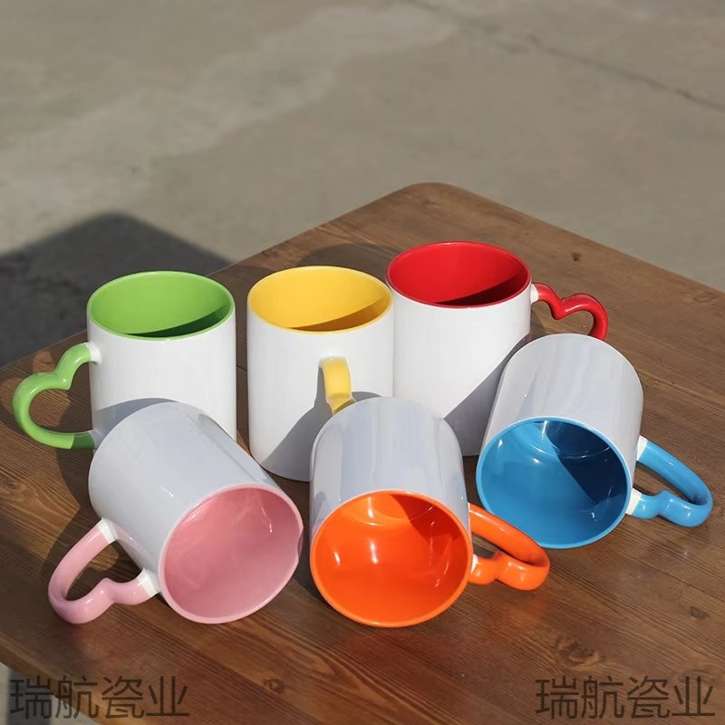 Sublimation Ceramic Mug, Coffee Mug, Colored Heart Handle and Inside, Custom Logo Durable – Mug and Ceramic Mug price