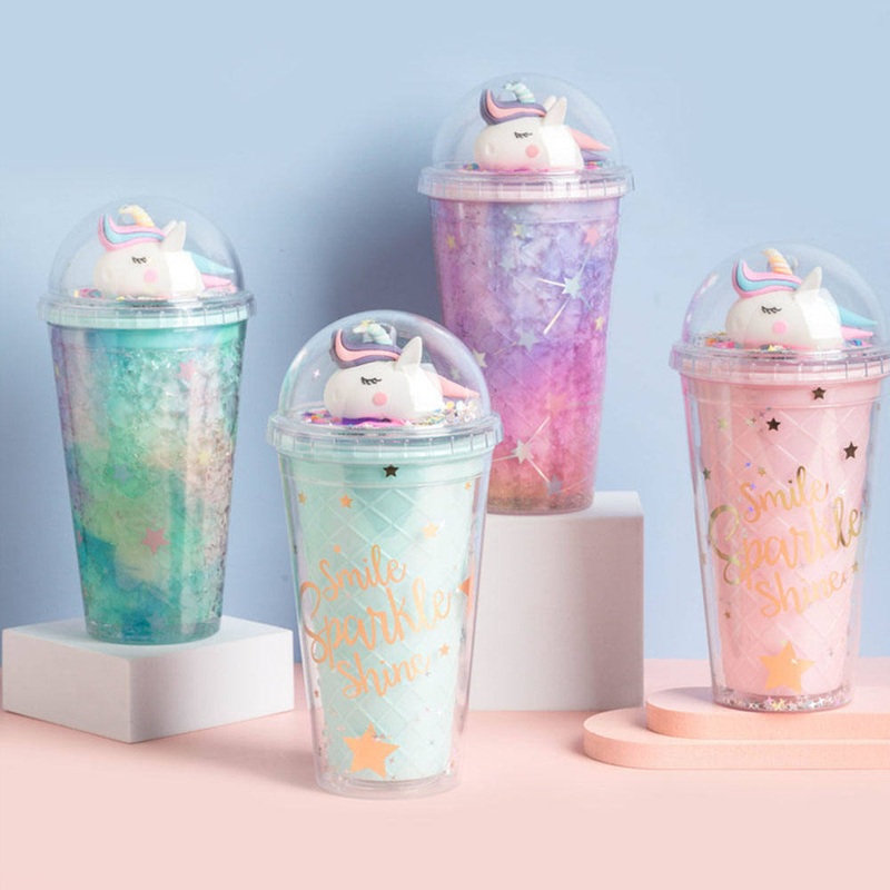 Wholesale Cartoon BPA Free Plastic Tumbler Cups for Kids Students, High Quality Creative Cute Double-Wall Unicorn Cup with Straw – Cute Cups and Summer Cup price