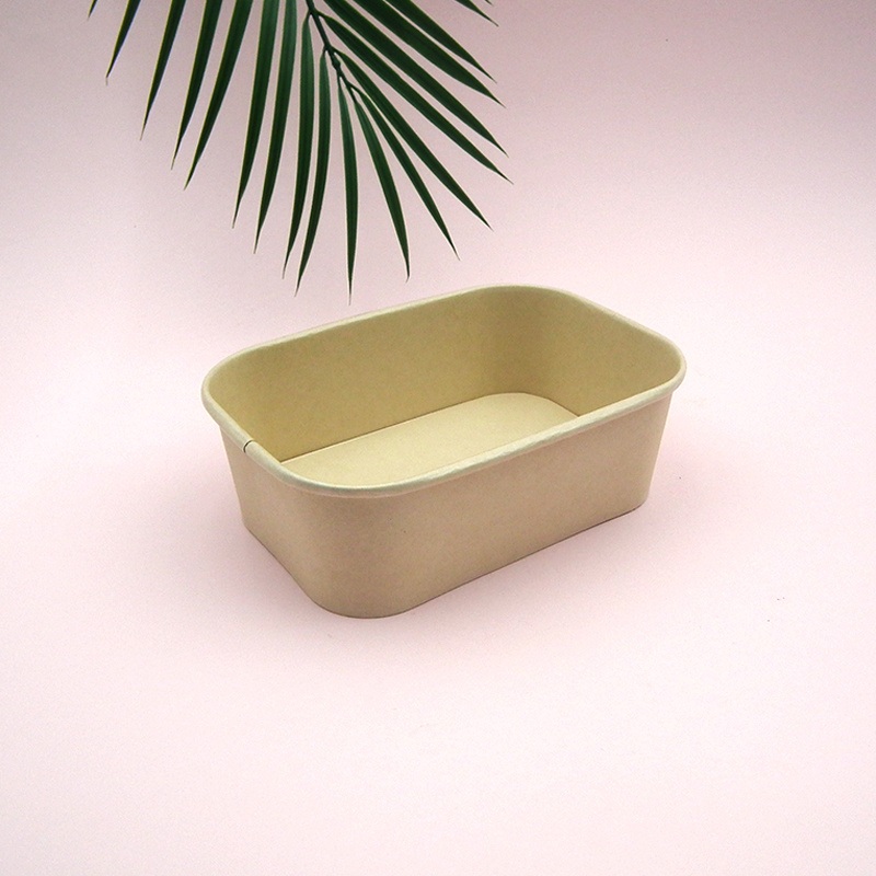 Wm2005 Kraft Food Container Friendly Paper Box Rectangular Paper Square Salad Bowl Manufacturer Paper Salad Bowl 750ml Water-Based Rectangle Paper Bowl – Salad Bowl and Soup Bowl price