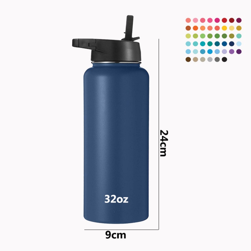 32oz Powder Coated Bottle Water Stainless Steel Sports Thermo Vacuum Flask with Flip Straw Multiple Lid – Water Bottle and Stainless Steel Water Bottle price