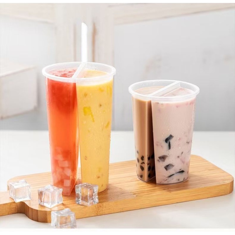 95 Caliber PP Cup Milk Tea Cup Disposable Juice Drink Sharing Double Cup Plastic Cup with Lid 500ml /700ml – Cup and Plastic Cup price