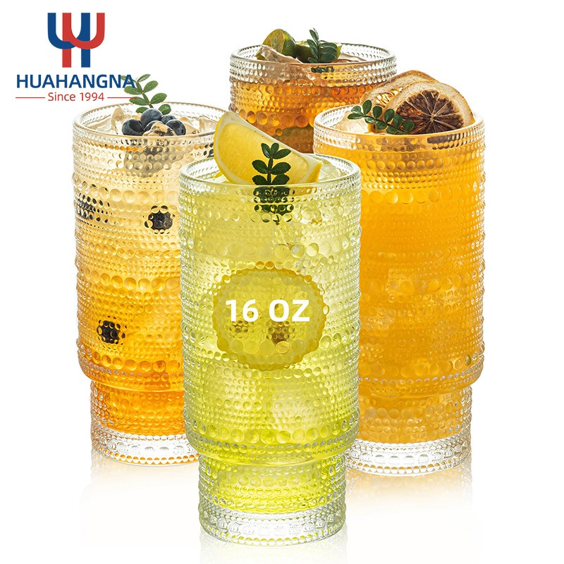 Ins Style Vintage Embossed Juice Drinking Cup Thickened Bead Clear Beer Glass Mugs 16oz – Glass Cups and Glass Cup price