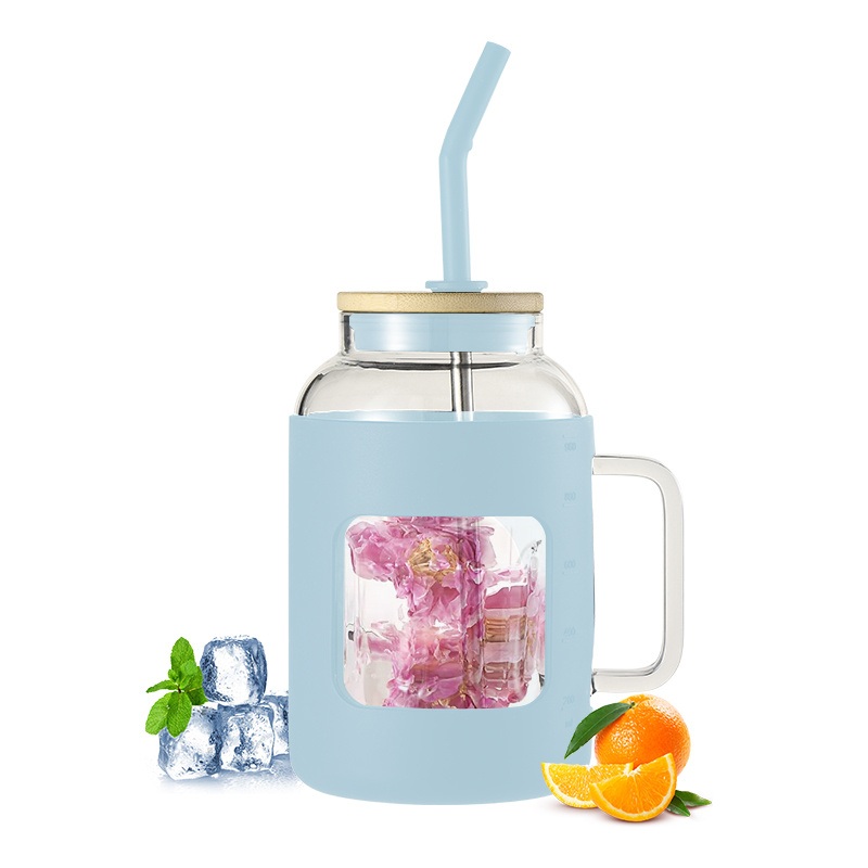 Large Capacity 32oz Wide Mouth with Silicone Sleeve and Straw Glass Tumbler with Bamboo Lid – Glass Tumbler and Large Capacity Tumbler price