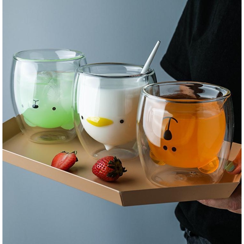 OEM Factory Wholesale Glass Mugs Double Wall Glass Mug Bear Cat Dog Animal Double Layer Glass Mug Coffee Cup – Cartoon Cups and Animal Cups price