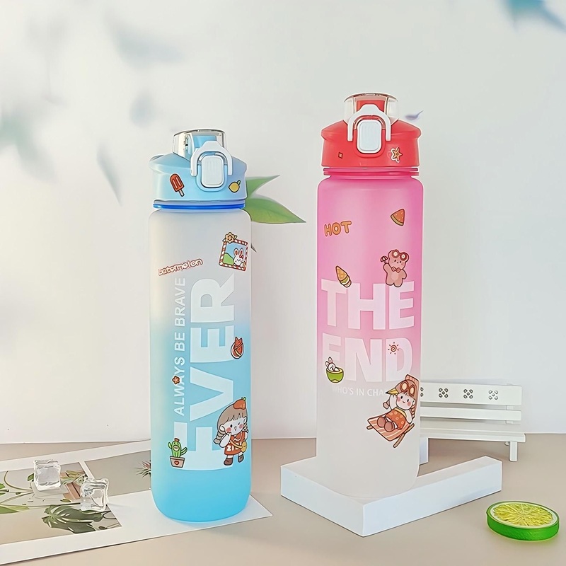 Promotion 1L Plastic Sports Water Bottle Custom Frosted Gradient Leak Proof Water Bottle Travel Cup with Rope and Capacity Mark – Sports Cup and Travel Cup price