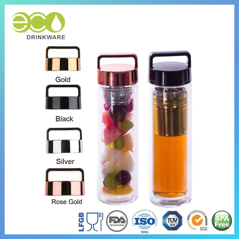Stocked Ga6080 450ml/16oz Shiny Loop Lid Double Wall Borosilicate Glass Tea Infusion Water Bottle Tumbler – Double Wall Glass Water Bottles and Double Wall Infuser Glass price