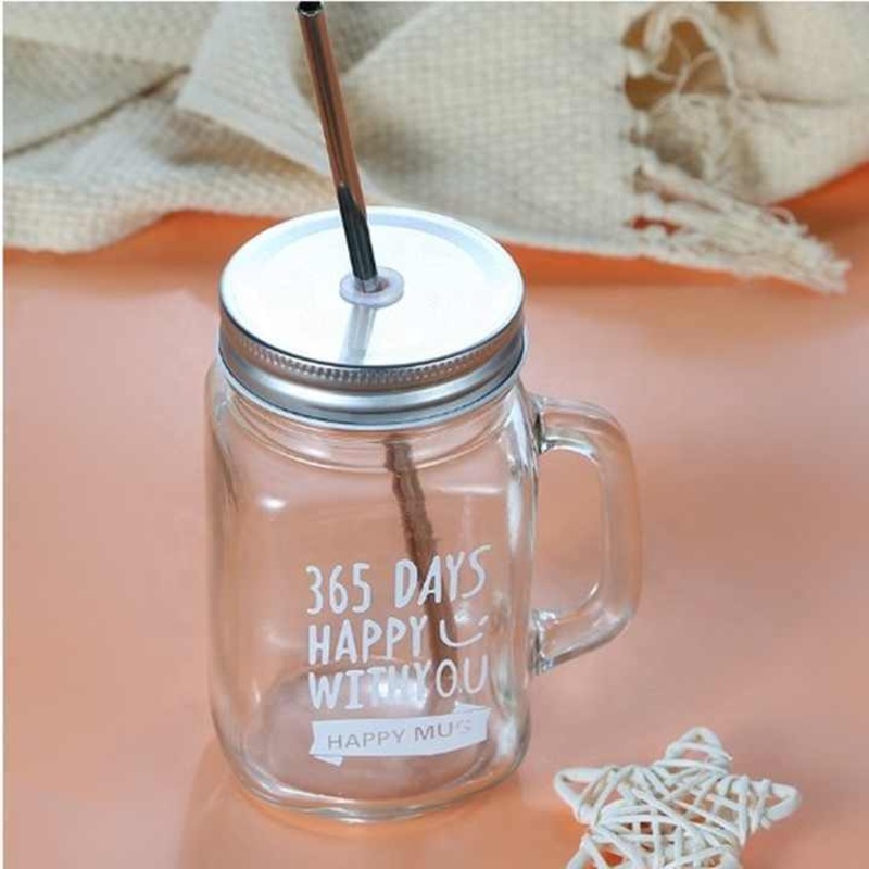 Wholesale 450 Ml Glass Mason Jar Fashion Cold Drink Cup with Straw and Lid Glass Jar with Straw – Glass Cup and Coffee Wine Clear Mug price