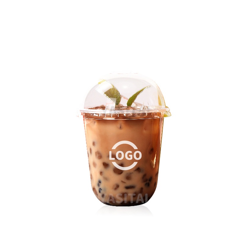 Yst Disposable Printed Logo Transparent Drinking Ice Cream Bubble Tea Boba Pet Plastic Cold Cup with Lid – Plastic Cups for Juice and Plastic Cups for Beer price