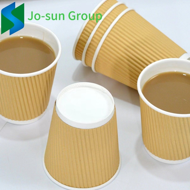 Jo-Sun Yellow Disposable Ripple Paper Cup Double Wall Coffee Packaging Custom Print Biodegradable Corrugated Cup with Lid – Disposable Cup and Insulation Disposable 8oz Ripple Wall Paper Cup price