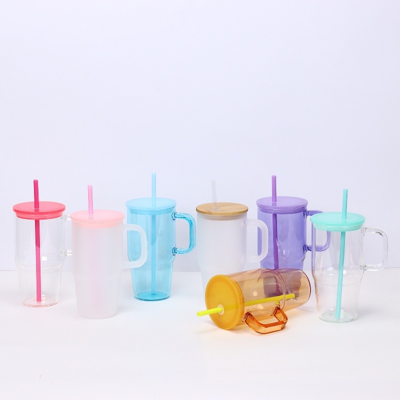20oz Colored High Borosilicate Glass Water Cup Breakfast Juice Milk Ice Tea Coffee Beer Cups Party Restaurant Drink Ware – Colorful 20oz Glass Coffee Cup and Borosilicate Glass Cup with Plastic Lid price