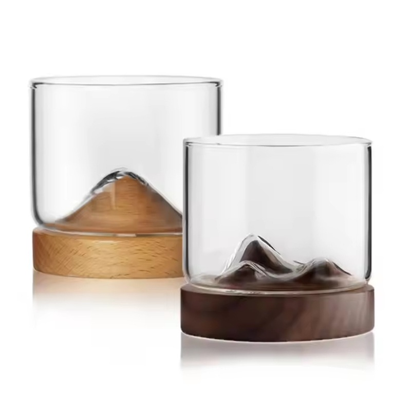 120ml Clear Transparent Glass Whiskey Wine Cup with Wooden Coaster Fashion Beverage Beer Milk Coffee Mug Restaurant Wineglass – Glass Cup and Glass Whiskey Wine Cup price