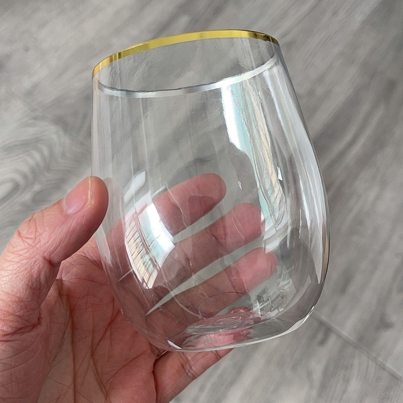 12oz Gold Rim Pet Plastic Unbreakable Stemless Wine Glass Champagne Whisky Cups – Disposable Plastic Wine Glasses and Shatterproof Plastic Wine Goblets price