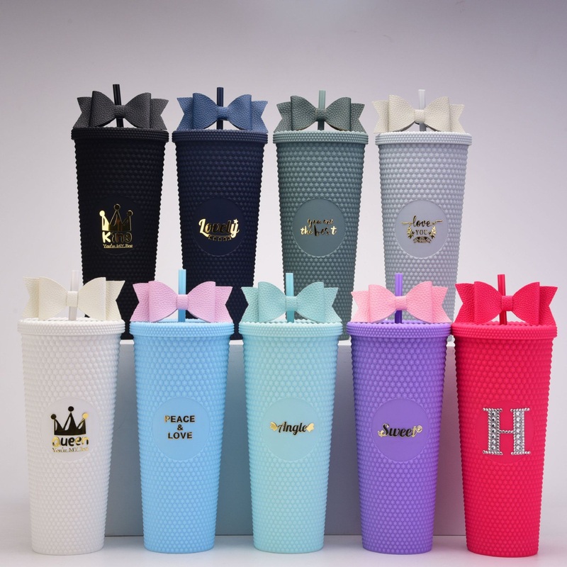 Custom 24oz Double Wall Plastic Diamond Studded Cups White Tumbler with Straw and Lid – Plastic Tumbler and Double Wall Tumbler price