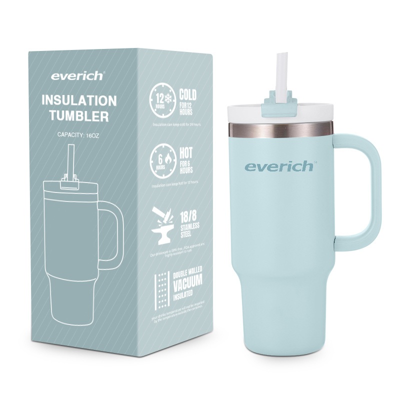 Everich Tumbler with Handle and Straw Lid Insulated Cup Reusable Stainless Steel Water Bottle Travel Mug Cup Holder Friendly – Tumbler and Owala Tumbler price