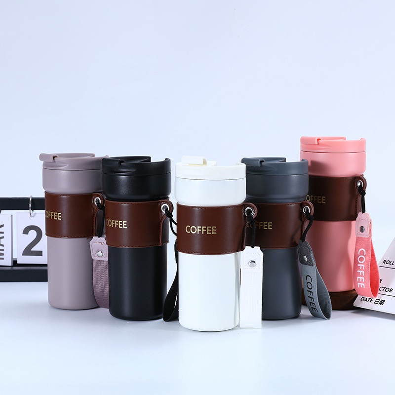 New Style Custom 17oz Straight Slim Water Bottle Coffee Tumbler Non-Toxic Stainless Steel Thermos Coffee Mug Cup with Leather Strap – Vacuum Cup and Coffee Cup price
