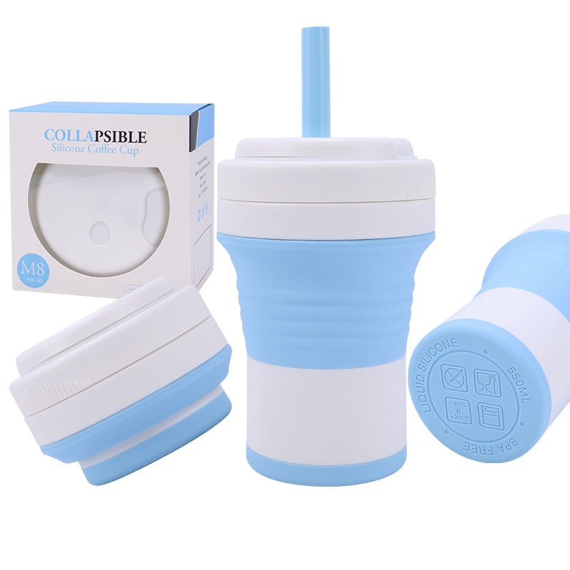 Silicon Collapsible 55oml Folding Cup Silicone Reusable Cup with Lid and Straw – Silicone Collapsible Mug and Folding Cup 550 Ml price