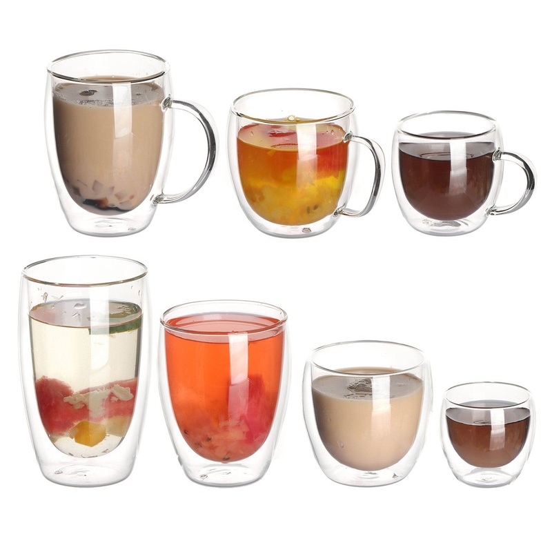 Wholesale Custom Logo 150ml 250ml 350ml Insulated Double Wall Borosilicate Glass Milk Tea Coffee Mug – Double Wall Glass Has 2 Layer Design and Coffee Cups and Mugs price