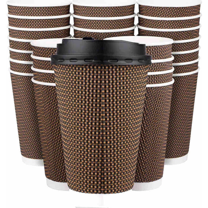 100 Pack Vasos De Papel 8 12 16 Oz Ribbed Triple Ripple Double Wall Hot Corrugated Paper Disposable Take Away Coffee Paper Cups – Degradable Ripple PLA Glass and Composatble Ripple PLA Mug price